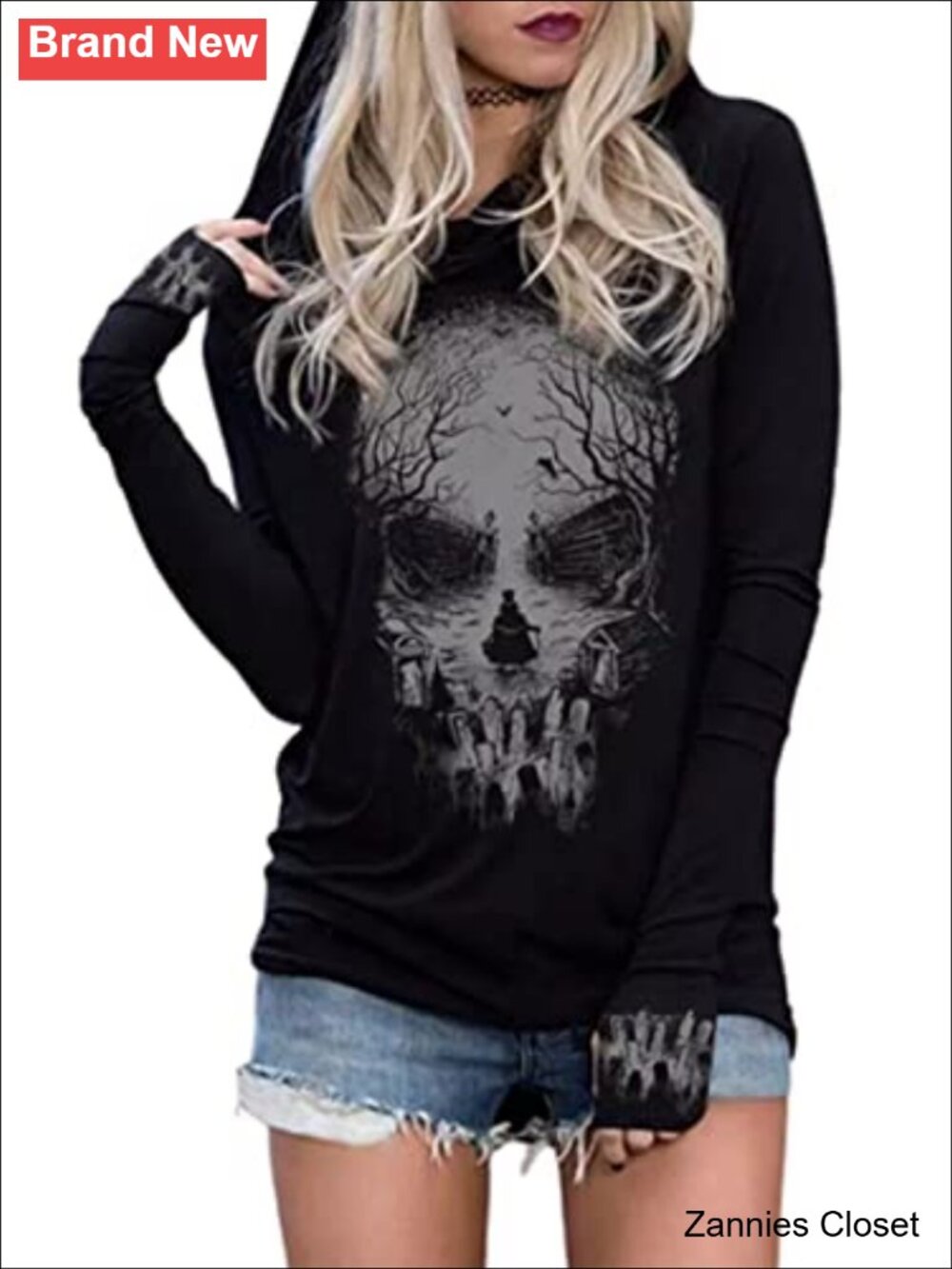 👻 Skull Silhouette Hoodie Women Long Sleeve Sweatshirt Pullover